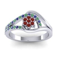 Garnet Fashion Ring In 14k White Gold With Blue Sapphire And Emerald – Puspin Simple Ring