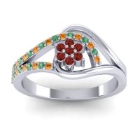 Garnet Fashion Ring In 14k White Gold With Emerald And Citrine – Puspin Simple Ring