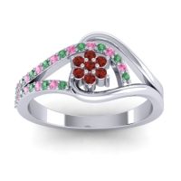 Garnet Fashion Ring In 14k White Gold With Pink Tourmaline And Emerald – Puspin Simple Ring