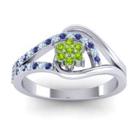 Peridot Fashion Ring In 14k White Gold With Aquamarine And Blue Sapphire – Puspin Simple Ring