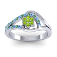 Peridot Fashion Ring In 14k White Gold With Emerald And Swiss Blue Topaz – Puspin Simple Ring