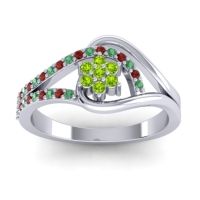 Peridot Fashion Ring In 14k White Gold With Garnet And Emerald – Puspin Simple Ring