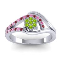 Peridot Fashion Ring In 14k White Gold With Pink Tourmaline And Ruby – Puspin Simple Ring