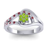 Peridot Fashion Ring In 14k White Gold With Ruby And Lab Diamond – Puspin Simple Ring