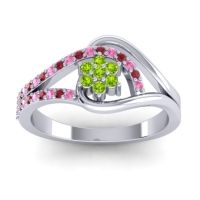 Peridot Fashion Ring In 14k White Gold With Ruby And Pink Tourmaline – Puspin Simple Ring