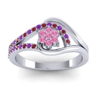 Pink Tourmaline Fashion Ring In 14k White Gold With Amethyst And Ruby – Puspin Simple Ring