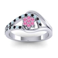 Pink Tourmaline Fashion Ring In 18k White Gold With Aquamarine And Black Onyx – Puspin Simple Ring