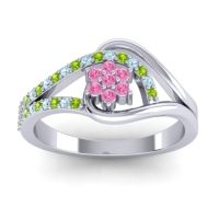 Pink Tourmaline Fashion Ring In 14k White Gold With Aquamarine And Peridot – Puspin Simple Ring