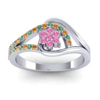Pink Tourmaline Fashion Ring In 14k White Gold With Emerald And Citrine – Puspin Simple Ring