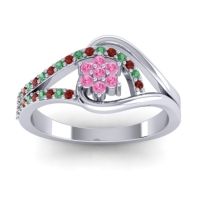 Pink Tourmaline Fashion Ring In 14k White Gold With Emerald And Garnet – Puspin Simple Ring