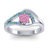 Pink Tourmaline Fashion Ring In 14k White Gold With Emerald And Swiss Blue Topaz – Puspin Simple Ring
