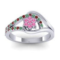 Pink Tourmaline Fashion Ring In 14k White Gold With Garnet And Emerald – Puspin Simple Ring
