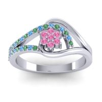 Pink Tourmaline Fashion Ring In 14k White Gold With Swiss Blue Topaz And Emerald – Puspin Simple Ring