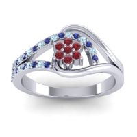 Ruby Fashion Ring In 14k White Gold With Aquamarine And Blue Sapphire – Puspin Simple Ring