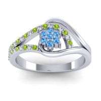 Swiss Blue Topaz Fashion Ring In 14k White Gold With Diamond And Peridot – Puspin Simple Ring
