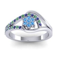 Swiss Blue Topaz Fashion Ring In 14k White Gold With Emerald And Blue Sapphire – Puspin Simple Ring