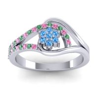 Swiss Blue Topaz Fashion Ring In 14k White Gold With Emerald And Pink Tourmaline – Puspin Simple Ring