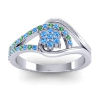 Swiss Blue Topaz Fashion Ring In 14k White Gold With Emerald – Puspin Simple Ring