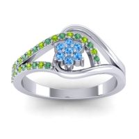 Swiss Blue Topaz Fashion Ring In 14k White Gold With Peridot And Emerald – Puspin Simple Ring