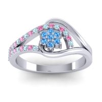 Swiss Blue Topaz Fashion Ring In 14k White Gold With Pink Tourmaline And Aquamarine – Puspin Simple Ring