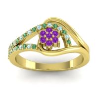 Amethyst Fashion Ring In 14k Yellow Gold With Aquamarine And Emerald – Puspin Simple Ring