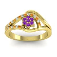 Amethyst Fashion Ring In 14k Yellow Gold With Diamond And Citrine – Puspin Simple Ring