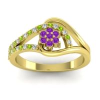 Amethyst Fashion Ring In 14k Yellow Gold With Peridot And Diamond – Puspin Simple Ring