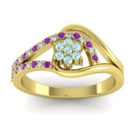 Aquamarine Fashion Ring In 14k Yellow Gold With Lab Diamond And Amethyst – Puspin Simple Ring