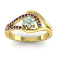 Aquamarine Fashion Ring In 14k Yellow Gold With Ruby And Blue Sapphire – Puspin Simple Ring