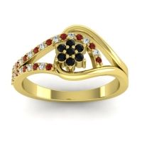 Black Onyx Fashion Ring In 14k Yellow Gold With Diamond And Garnet – Puspin Simple Ring