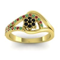 Black Onyx Fashion Ring In 14k Yellow Gold With Ruby And Emerald – Puspin Simple Ring