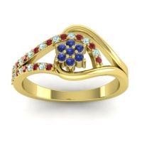 Blue Sapphire Fashion Ring In 14k Yellow Gold With Aquamarine And Ruby – Puspin Simple Ring