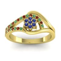 Blue Sapphire Fashion Ring In 14k Yellow Gold With Garnet And Emerald – Puspin Simple Ring