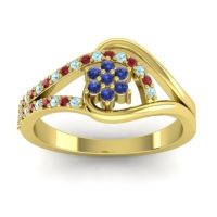 Blue Sapphire Fashion Ring In 14k Yellow Gold With Ruby And Aquamarine – Puspin Simple Ring