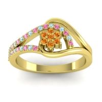 Citrine Fashion Ring In 14k Yellow Gold With Aquamarine And Pink Tourmaline – Puspin Simple Ring