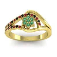 Emerald Fashion Ring In 14k Yellow Gold With Black Onyx And Ruby – Puspin Simple Ring