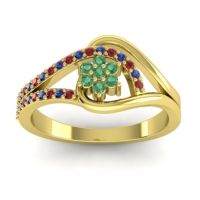 Emerald Fashion Ring In 14k Yellow Gold With Blue Sapphire And Ruby – Puspin Simple Ring