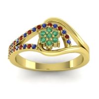 Emerald Fashion Ring In 14k Yellow Gold With Garnet And Blue Sapphire – Puspin Simple Ring