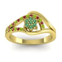 Emerald Fashion Ring In 14k Yellow Gold With Ruby And Peridot – Puspin Simple Ring