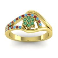 Emerald Fashion Ring In 14k Yellow Gold With Ruby And Swiss Blue Topaz – Puspin Simple Ring