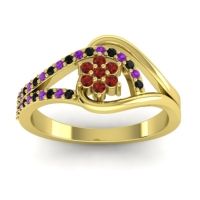 Garnet Fashion Ring In 18k Yellow Gold With Amethyst And Black Onyx – Puspin Simple Ring