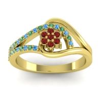 Garnet Fashion Ring In 14k Yellow Gold With Emerald And Swiss Blue Topaz – Puspin Simple Ring