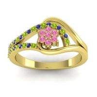 Pink Tourmaline Fashion Ring In 14k Yellow Gold With Blue Sapphire And Peridot – Puspin Simple Ring