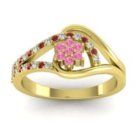Pink Tourmaline Fashion Ring In 14k Yellow Gold With Ruby And Lab Diamond – Puspin Simple Ring