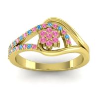 Pink Tourmaline Fashion Ring In 18k Yellow Gold With Swiss Blue Topaz – Puspin Simple Ring