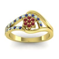 Ruby Fashion Ring In 14k Yellow Gold With Aquamarine And Blue Sapphire – Puspin Simple Ring