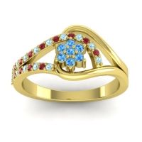 Swiss Blue Topaz Fashion Ring In 14k Yellow Gold With Ruby And Aquamarine – Puspin Simple Ring