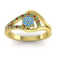 Swiss Blue Topaz Fashion Ring In 14k Yellow Gold With Ruby And Emerald – Puspin Simple Ring