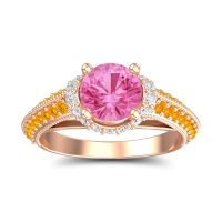 Pink Tourmaline Ring In 14K Rose Gold With Lab Diamond And Citrine Makari Round Antique Ring