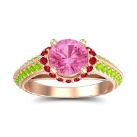 Pink Tourmaline Ring In 18K Rose Gold With Ruby And Peridot Makari Round Antique Ring